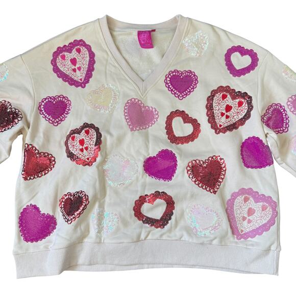 Queen of Sparkles Multi Doily Heart V-neck Sweatshirt - Picture 6 of 12